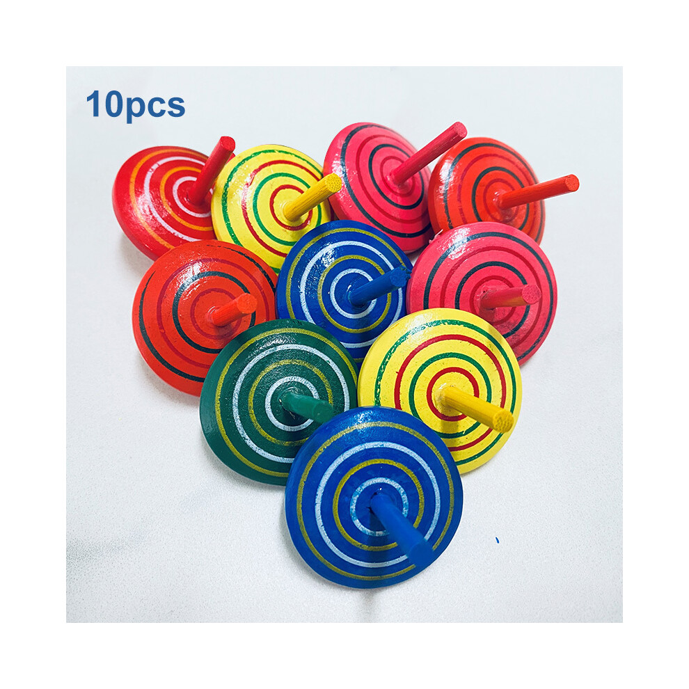 (Toupie arc-en-ciel) 10 pièces exquises toupies en bois faites à la main jouets multicolores rotatifs amusants