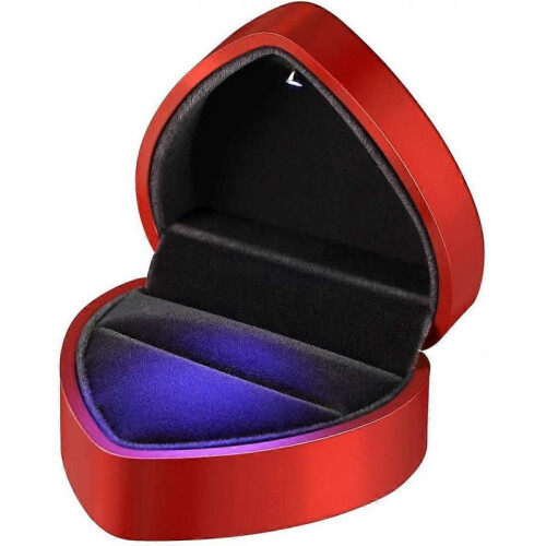 LED Lighted Heart Shape Storage Proposal Ring Box Case Container for Proposal Engagement Wedding Anniversay Valentines Day