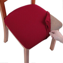 Stretch Jacquard Dining Chair Seat Covers, Removable Washable Anti-Dust Dining Room Chair Seat Cushion Slipcovers with Ties-2pcs, Burgundy