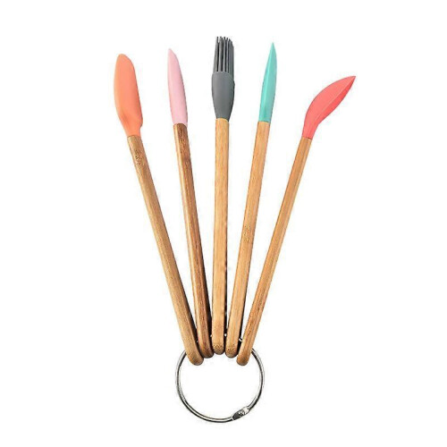 5pcs Dough Scraper Silicone Cover Scraper Silicone Scraper, Heat Resistant, Non-Stick Coated, Plastic Scraper, Ergonomic Removable Bamboo Handle