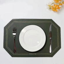 Leather Placemat, Polygonal Design, Waterproof and Oil-Resistant, Heat Insulation and Temperature Resistance, 30 * 45 Cm (Green)
