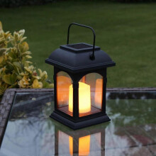 Outdoor Decorative Solar Lanterns Matte Black with LED Candle Lights Waterproof Flickering Effect (15cm height)