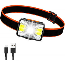 USB Rechargeable Headlamp, 1000mAh 1800 Lux Super Bright Head Torch with 5 Lighting Modes IPX5 Waterproof COB Headlamp[Energy Class A+++]