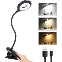 Rechargeable Wireless LED Desk Lamp, Book Reading Light with 28 LEDs, 3 Color and 3 Dimmable, Bed Clip Lamp, Black [Energy Class A+++]