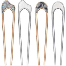 4 Pieces U Shaped Hair Pin Stick Vintage Metal Hair Pin Fork Sticks Hair Chignon Pins Elegant Hair Chopsticks U Shaped Headdress (Gold and Silver)