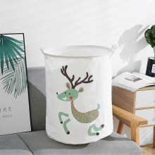 Dirty Laundry Basket Foldable Storage Box with Linen Stitching Cloth Storage Basket,  with Cotton Rope Handles Storage Cubes Storage Box Deer