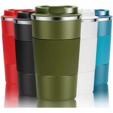 Travel Mug Reusable Coffee Cups Thermal Insulated Vacuum  Stainless Steel Bottle for Hot Cold Drinks (Green, 380ml)