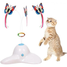 Cat Toys, Interactive Cat Toy Butterfly Funny Exercise Electric Flutter Rotating Kitten Toys, Cat Teaser with Replacementwhite