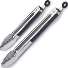 BBQ Tongs Kitchen Tongs Stainless Steel and Heat Resistant Silicone Set of 2