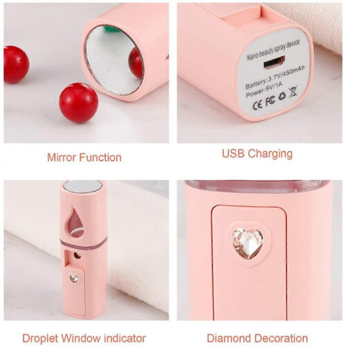 2 Pcs Winter Portable Mini Face Mist Handy Sprayer Face Hydration Spray with USB Rechargeable Mirror Function (Pink,White) 1