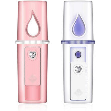 2 Pcs Winter Portable Mini Face Mist Handy Sprayer Face Hydration Spray with USB Rechargeable Mirror Function (Pink,White)