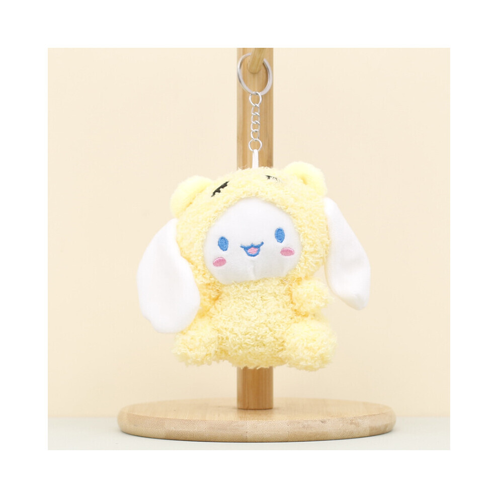 Portachiavi Di Peluche A Forma Di Cane Color Cannella (Giallo) Verde, A Pelo Corto, 12 Cm, Per Bambini