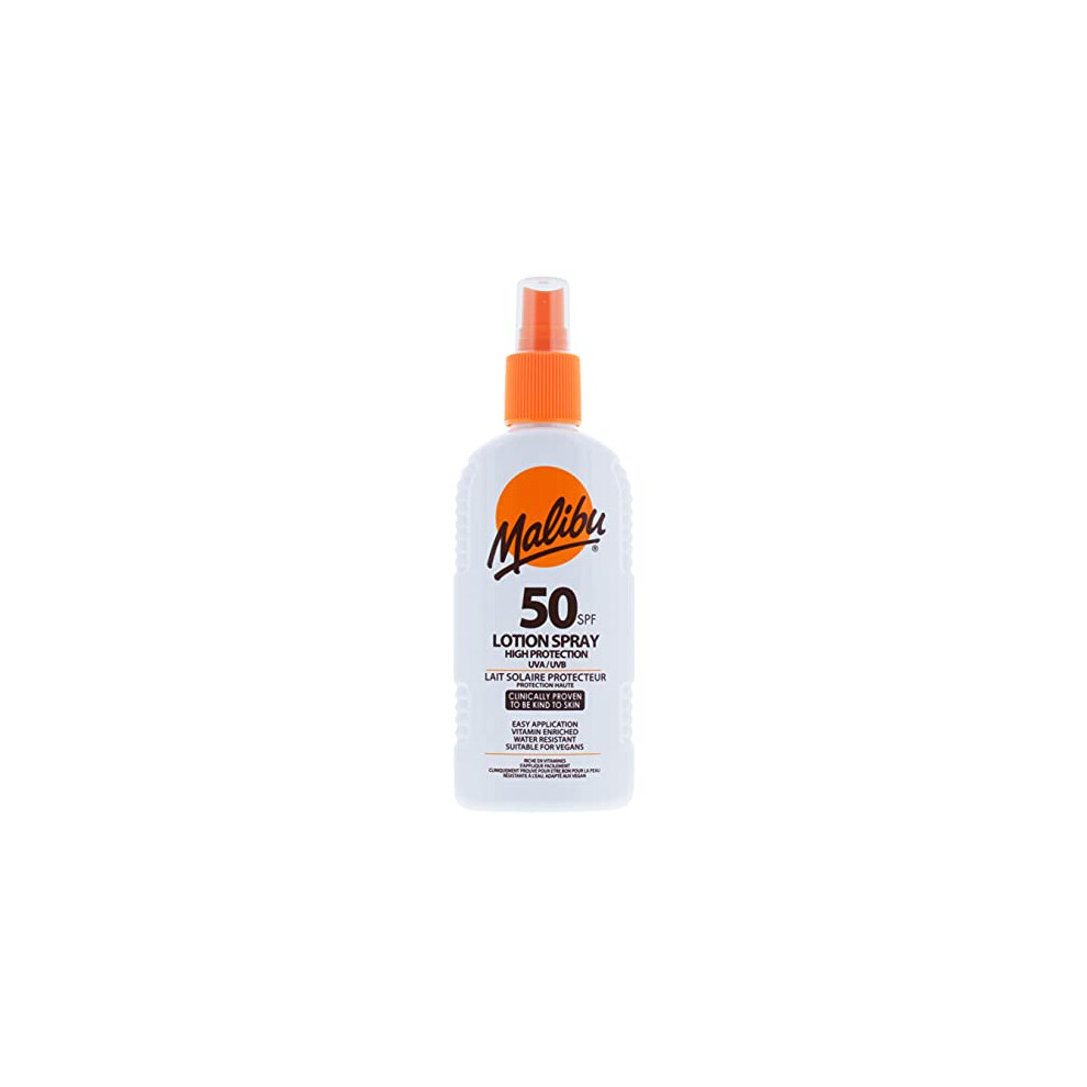 Malibu High Protection Water Resistant Vitamin Enriched SPF 50 Sun-Screen Lotion Spray with Shea Butter Extract, 200ml
