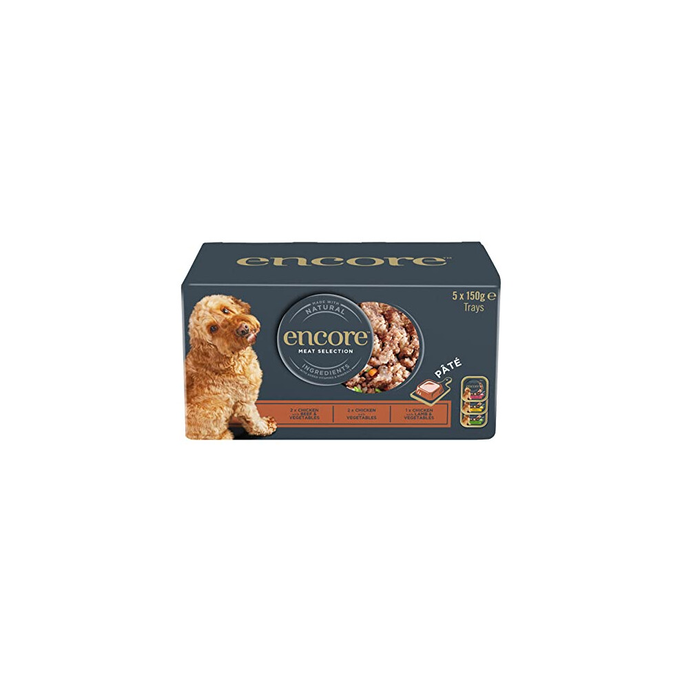Encore Complete and Natural Wet Dog Food Pate, Meat Selection For Dogs in 150g Tray (Pack of 5 Trays)