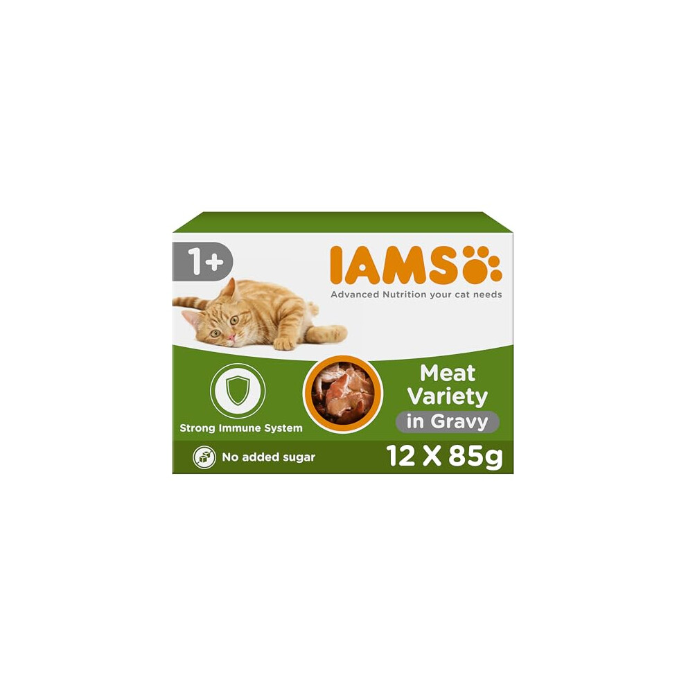 Photos - Cat Food IAMS Delights Complete Wet  for Adult 1+ Cats Meat Variety in Gravy Multipack 12 x 85 g Pouches 