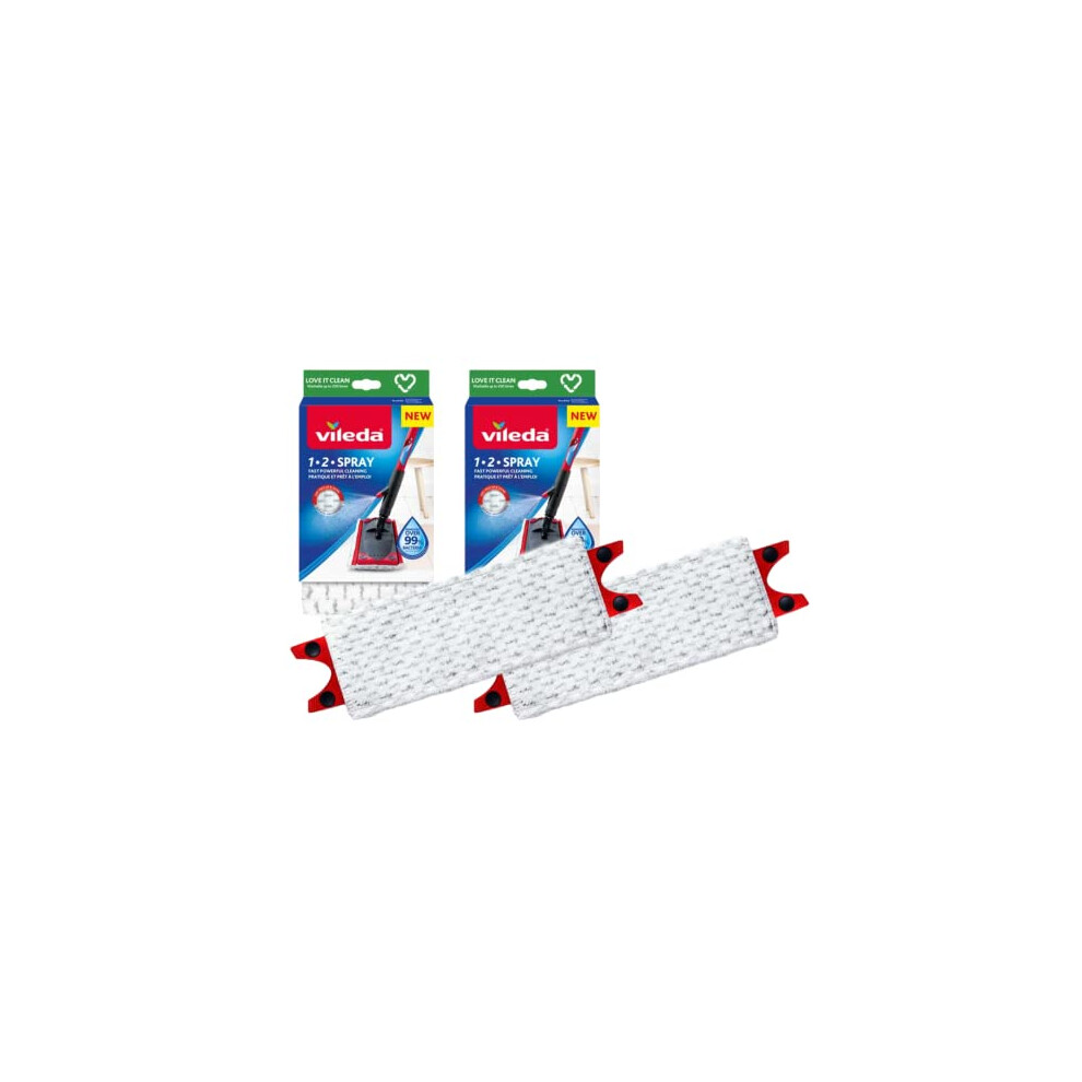 Vileda 1-2 Spray Microfibre Pads Refill Mop Head Replacement Set for Vileda Ultramax and Spray Mops, Pack of 2 Refills