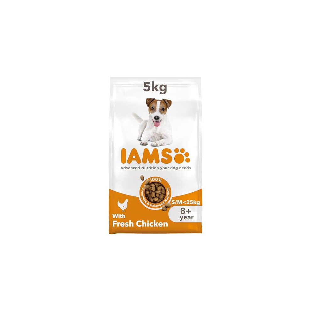 New Iams Complete Dry Dog Food For Senior 8+ Small And Medium Breeds With Chicken 5 Kg