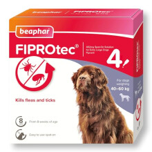 Beaphar | FIPROtec Spot-On for Extra Large Dogs (40–60kg) | Kills Fleas & Ticks | Vet Strength Treatment | 4 Pipettes