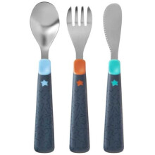Tommee Tippee Stainless Steel First Cutlery Set, Suitable for 12m+, Kids Cutlery Set with Rounded Edges and Easy to Hold Chunky Handles