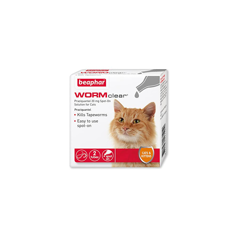 Beaphar WORMclear Spot-On Cats, Tapeworm Treatment, 2 Pipettes