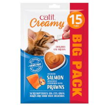Catit Creamy Salmon & Prawn Lickable Cat Treats for Cats and Kittens, Cat Treat Licky Snack, Grain-Free Lick Treat, 15 x 10g Multipack