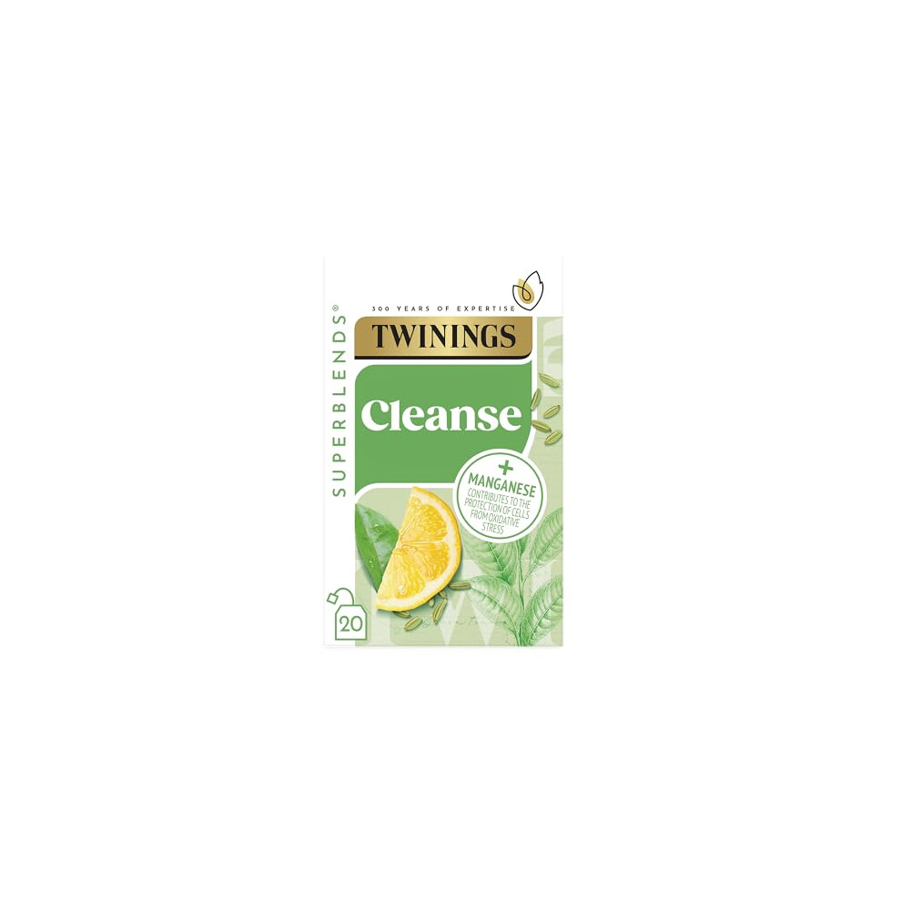 Twinings Superblends Cleanse Tea - Green Tea Herbal Infusion With Matcha, Lemon & Fennel Seeds With Manganese- 20 Biodegradable Tea Bags