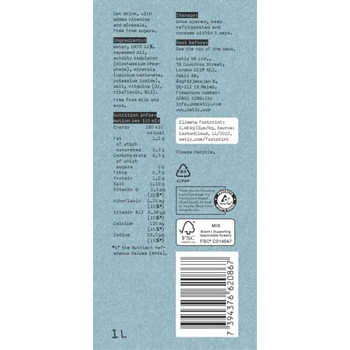 Oatly "No" Sugars Oat Drink 1 Litre (Pack of 6) 1