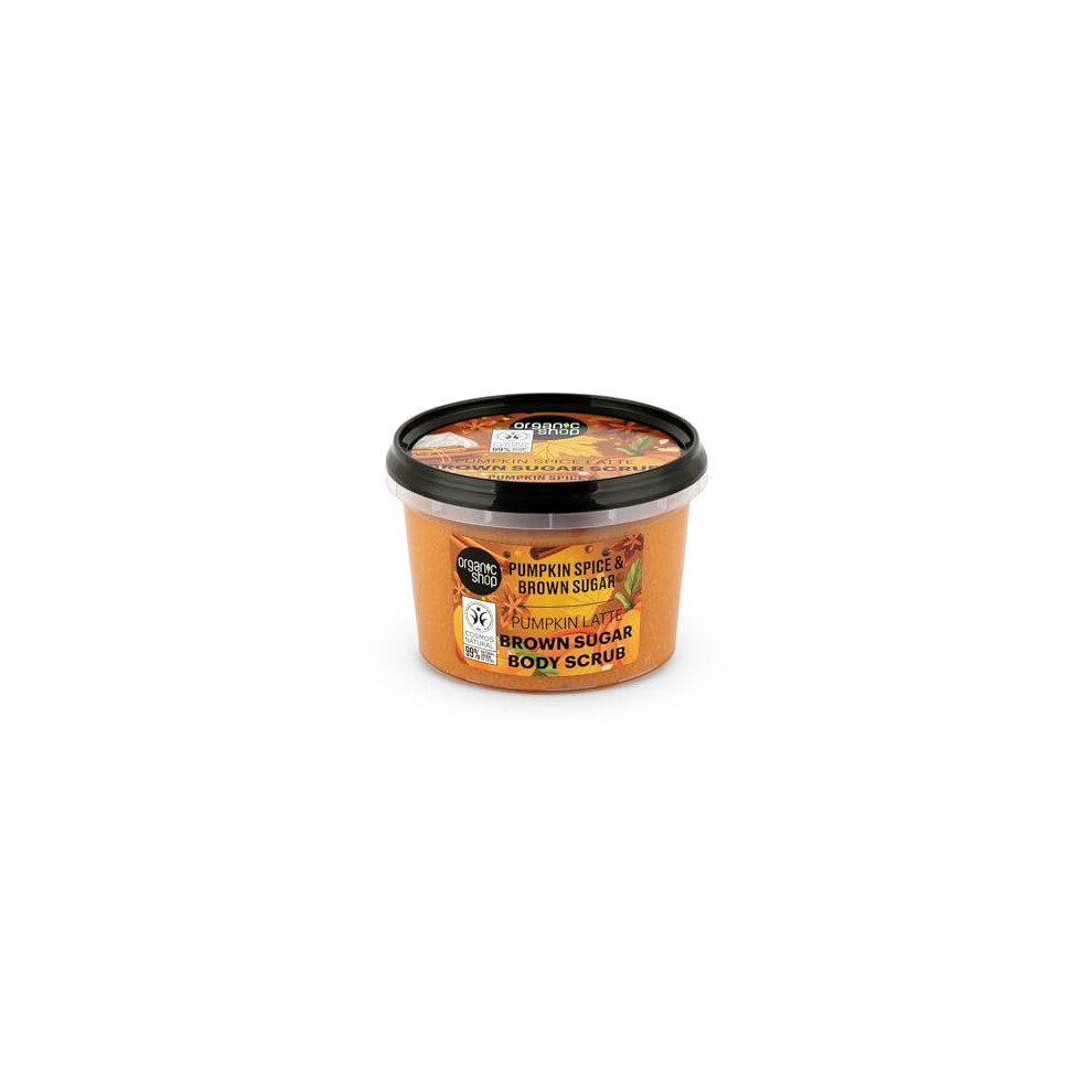 Organic Shop 250Ml Body Scrub - Pumpkin Spice Latte & Sugar, Organic Pumpkin Seed Oil, Cosmos Natural Brown