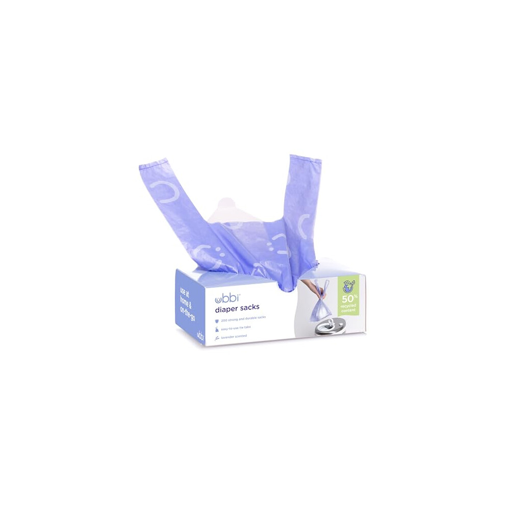 Disposable Nappy Sacks, Scented, Easy-To-Tie Tabs, Baby Nappy Disposal Or Pet Waste Bags, 200 Count Lavender Ubbi