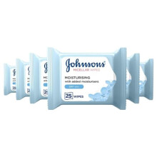 Johnson's Face Care Makeup Moisturising Wipes, Pack of 6 (25 Wipes)