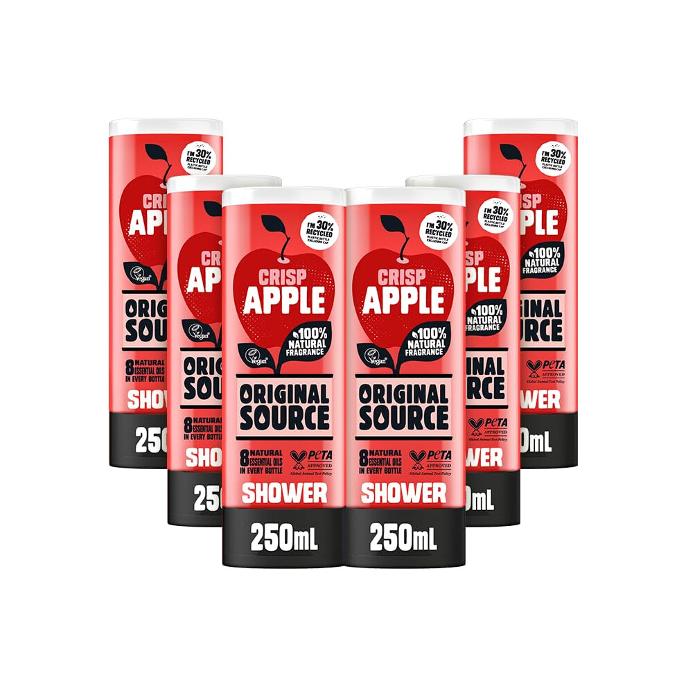 Original Source Crisp Apple Shower Gel With 100% Natural Fragrance, Vegan Shower Gel, Paraben Free Body Shower Wash, Multipack Of 6 X 250Ml