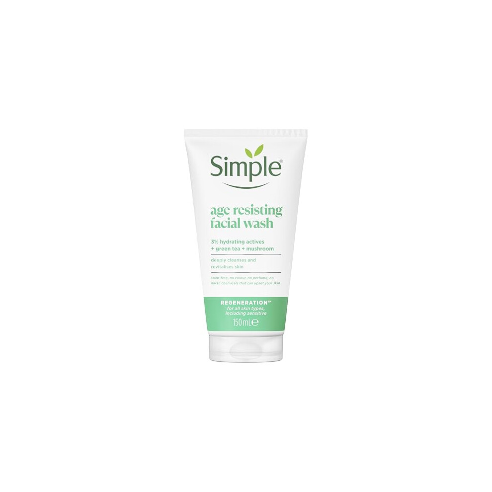 Simple Regeneration Age Resisting Facial Wash with green tea and prebiotic cleanser for revived and revitalised skin 150 ml