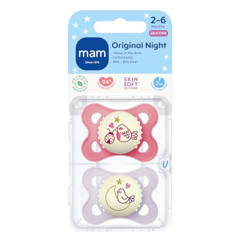 MAM MAM Original Night Soothers, 0-6 Months, 2 Pack, Glow 1