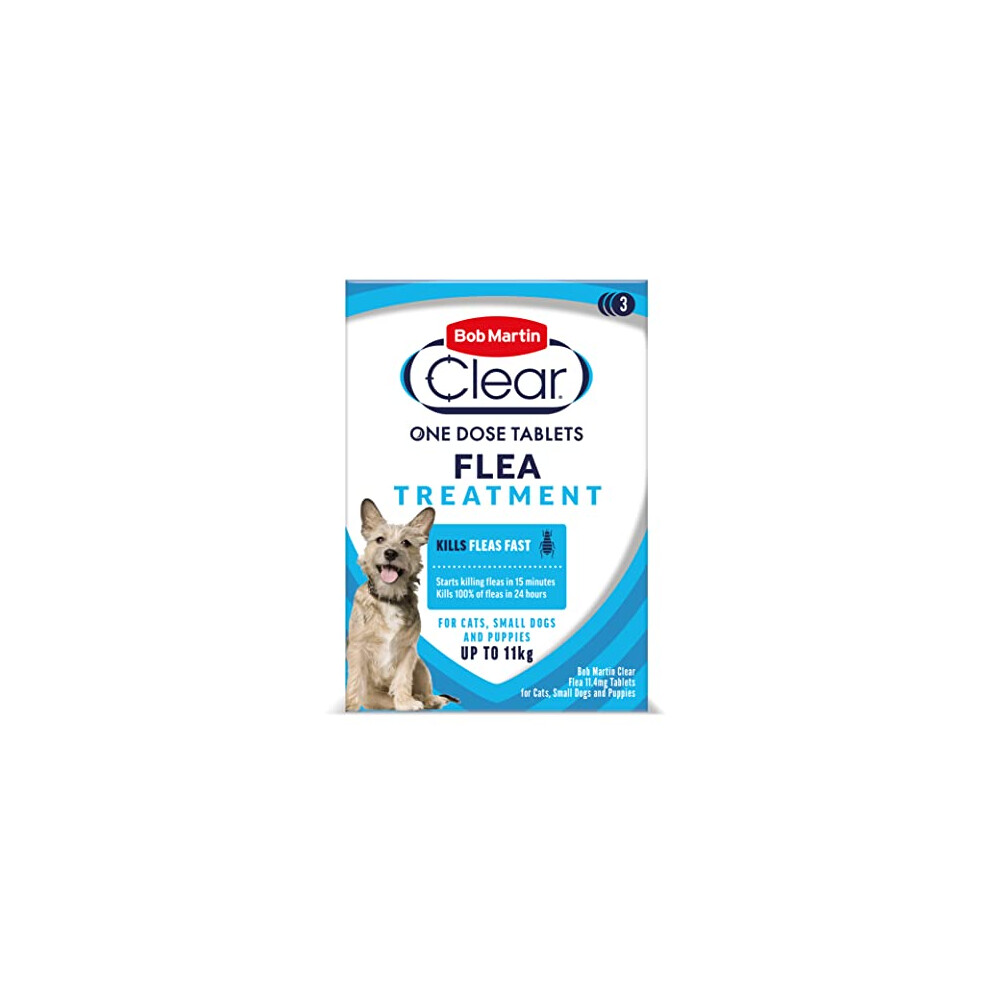Bob Martin Clear Flea Treatment For Small Dogs & Puppies (3 Tablets) - Kills 100% Of Fleas Within 24 Hours (Up To 11Kg)