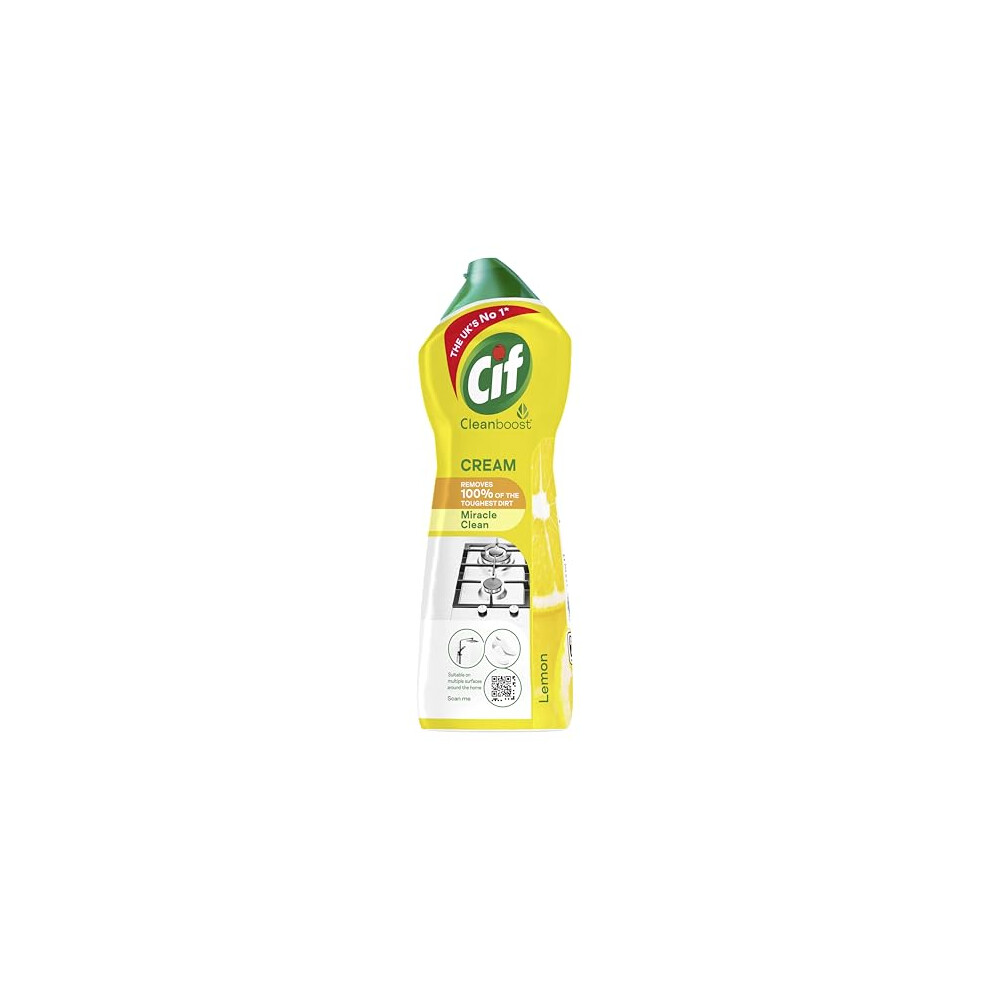 Cif Lemon Cleaner Multipurpose Surface Cleaner With 100% Natural Cleaning Particles Removes 100% Of The Toughest Dirt 750 Ml Cream