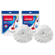 Vileda Turbo Spin Mop Refill, Pack of 2 Turbo Mop Head Replacements, Fits all Vileda Turbo Mops, Authentic Vileda Mop Head