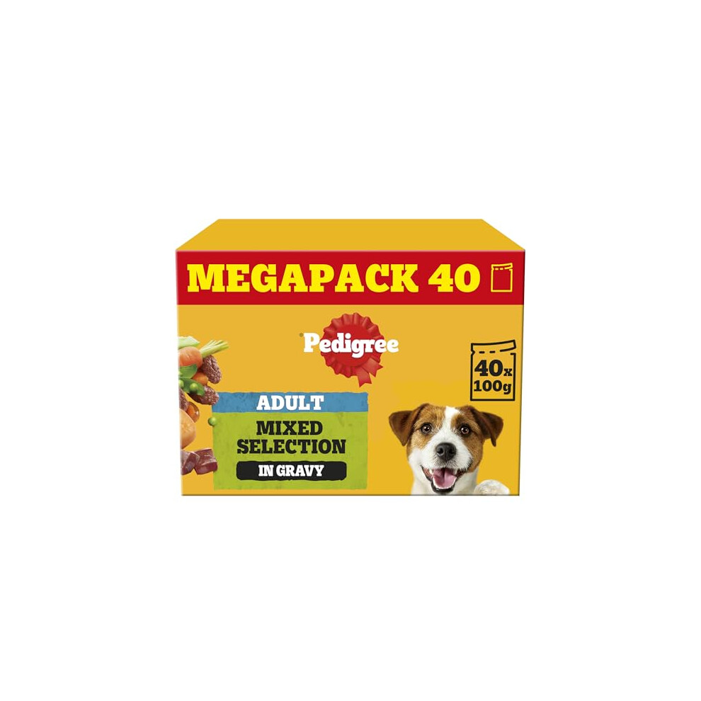 PEDIGREE - Adult Wet Dog Food Pouches - 40 x 100 g - Mixed Selection in Gravy - Dog Food Wet Bulk Pack