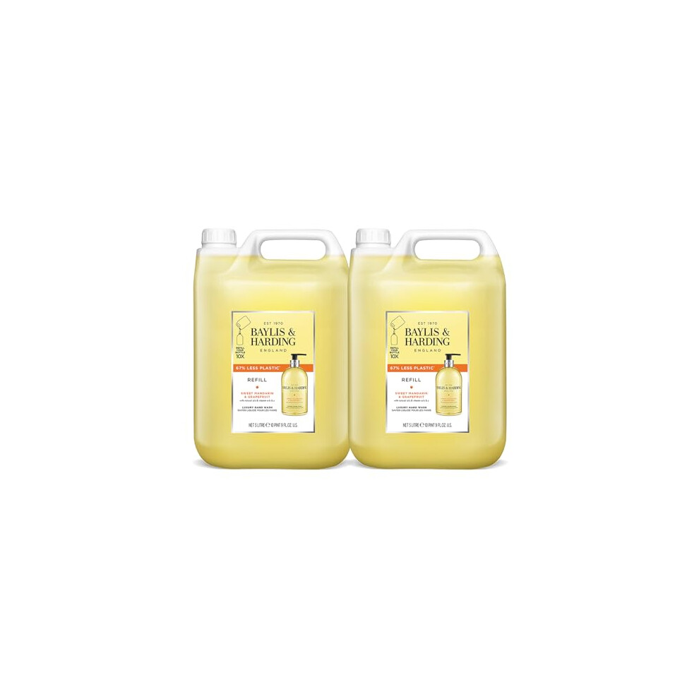 Baylis & Harding Sweet Mandarin & Grapefruit Hand Wash 5 Litre Refill (Pack of 2, total 10 litres) - Vegan Friendly