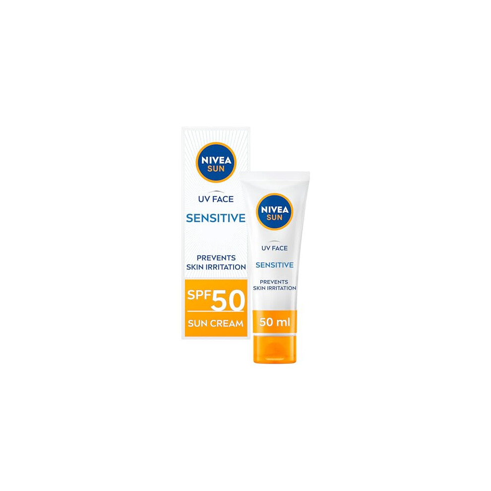 NIVEA Sun UV Face Sensitive SPF 50 Cream, UVA/UVB Protection, 50ml