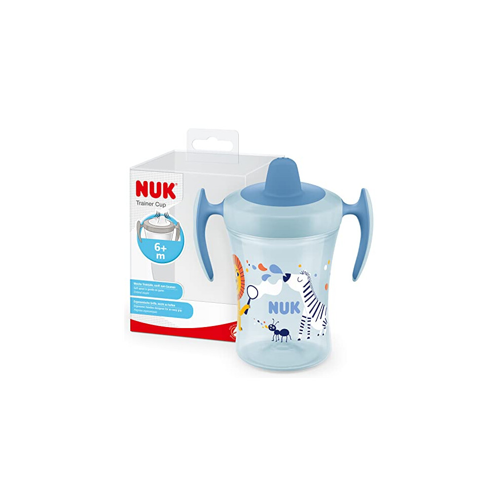 NUK Trainer Cup Sippy Cup | Leak-Proof Soft Drinking Spout | 6+ Months | BPA-Free | 230ml | Blue Zebra