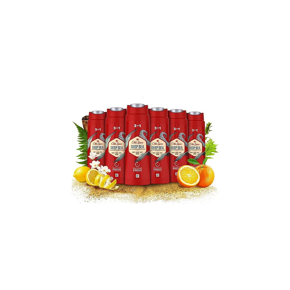 Old Spice Deep Sea Mens Shower Gel and Shampoo, 3in1 Body Wash, Face and Hair, Long Lasting Freshness, Multipack 6x250ml