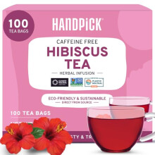 HANDPICK, Hibiscus Tea Bags - 100 Count | 100% Pure Ingredients- Hibiscus Flowers | Brew Hot, Iced Tea or Kombucha Tea | Round Herbal Tea Bags