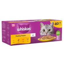WHISKAS - 7+- Senior Wet Cat Food Pouches - 40 x 85 g - Poultry in Jelly - Bulk Cat Food Megapack - 40 Pouches