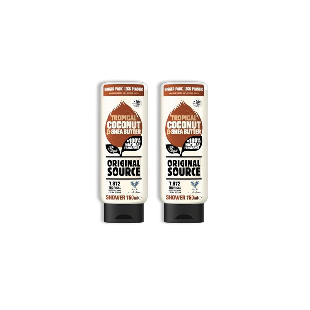 Original Source Coconut and Shea Butter Shower Gel, 100 Percent Natural Fragrance, Vegan, Cruelty Free, Paraben Free, Large Bottle, 750 ml (Pack of 2)