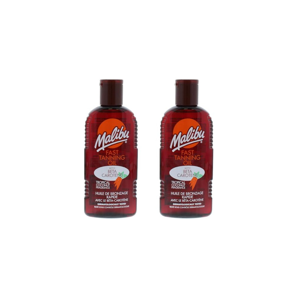 Malibu Sun Bronzing Fast Tanning Oil with Beta Carotene, Water Resistant, Tropical Coconut Fragrance, 200ml (Pack of 2)