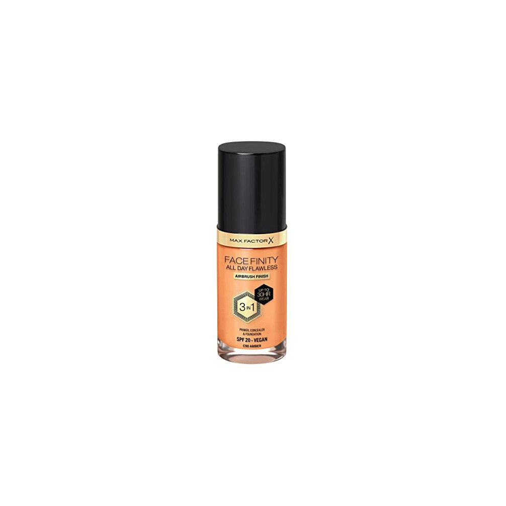 Max Factor Facefinity 3-in-1 All Day Flawless Liquid Foundation, SPF 20 - 90 Amber, 30 ml