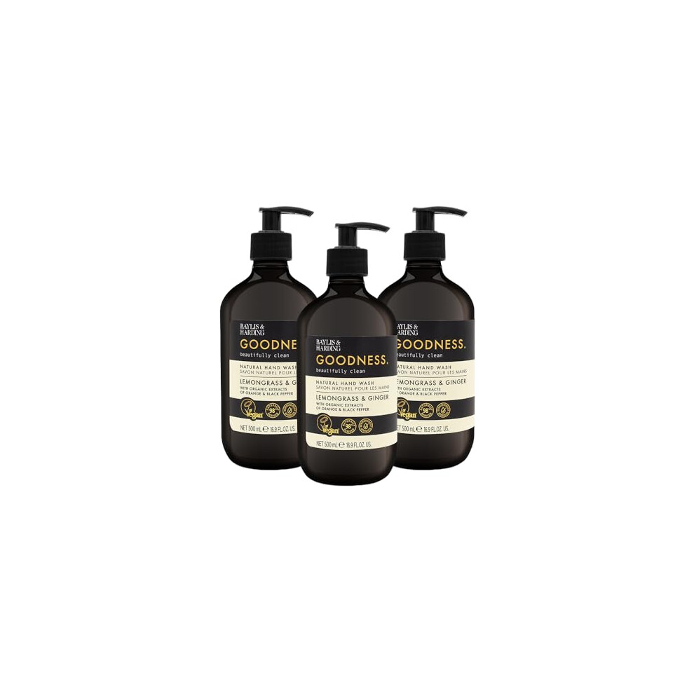 Baylis & Harding Goodness Lemongrass & Ginger Hand Wash, 500 Ml (Pack Of 3) - Vegan Friendly