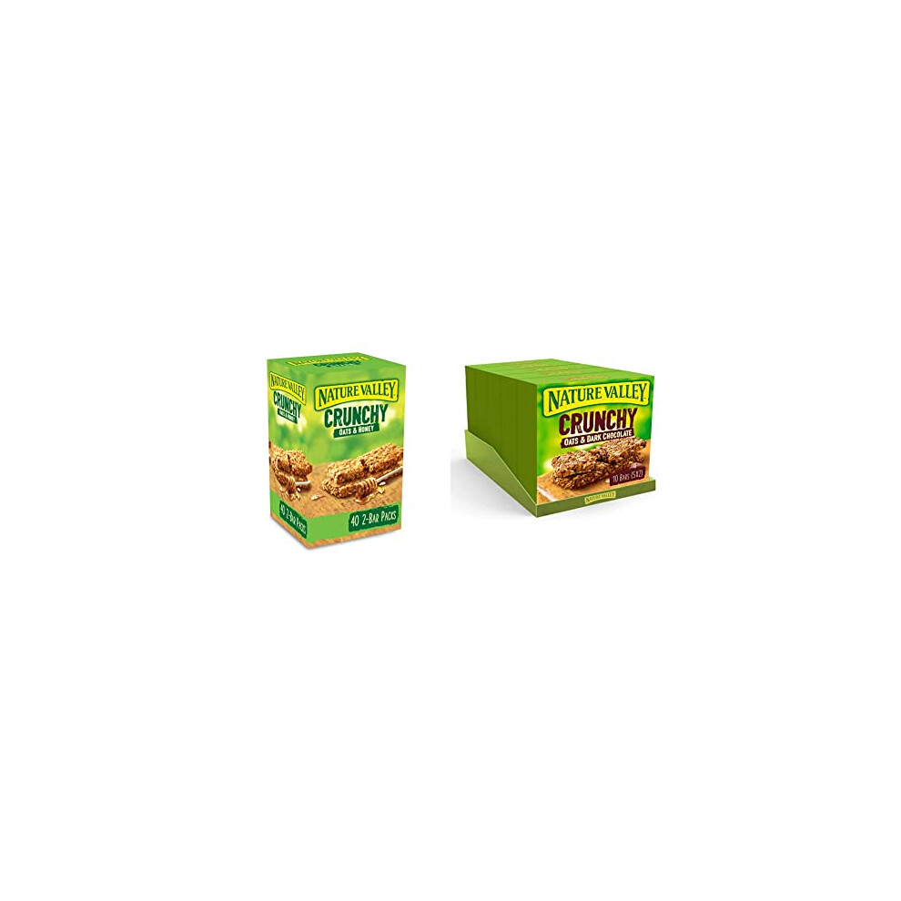 Nature Valley Crunchy Granola Bars Oats 'N' Honey, Pack Of 40 Bars & Oat & Chocolate Cereal Bars - 10 Bars (Pack Of 5, Total 50 Bars)