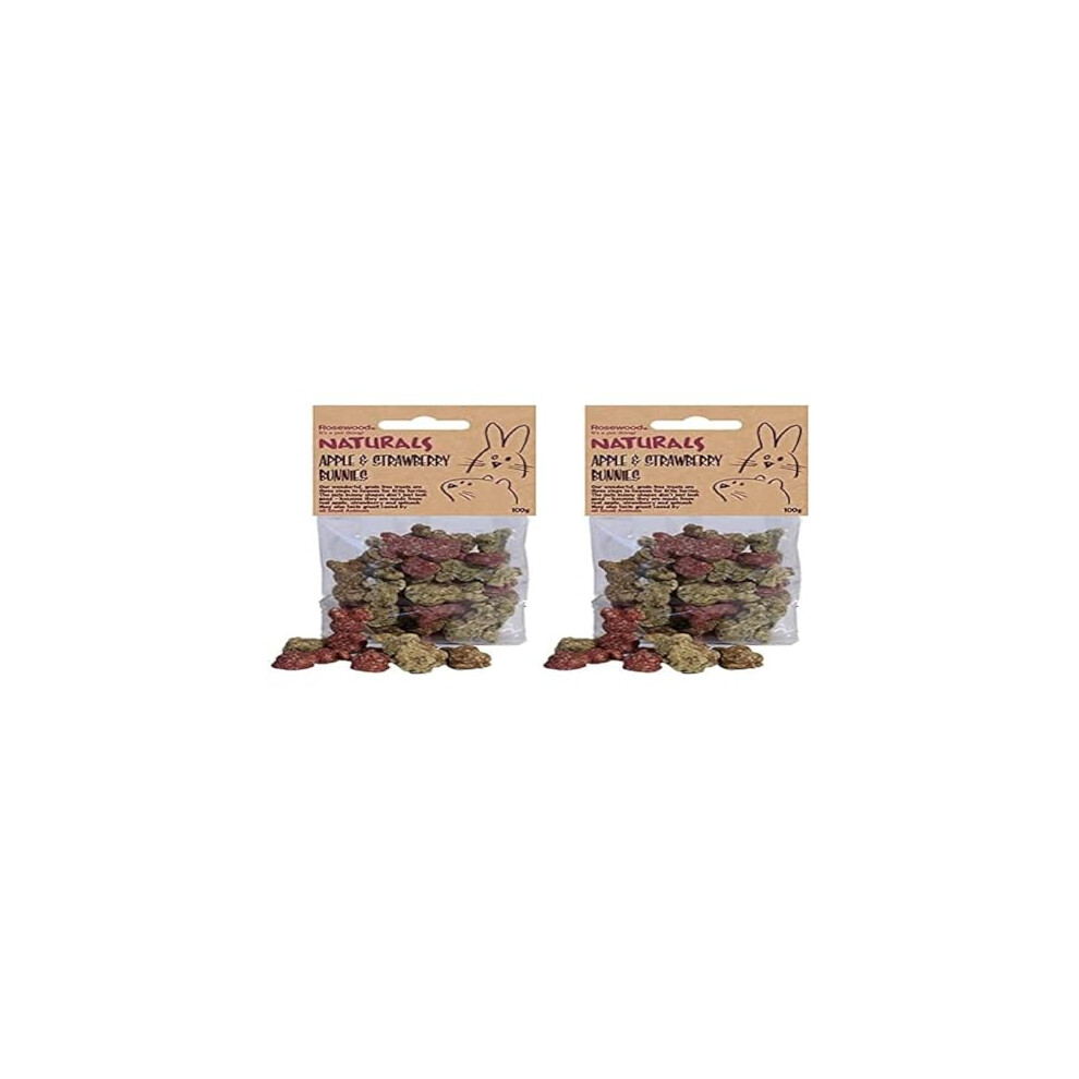 Rosewood Naturals Apple & Strawberry Bunnies, Rabbit Treats & Small Animal Treats, 100g (Pack of 2)