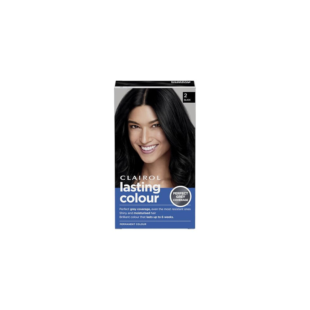 Clairol Black,Grey Lasting Colour Permanent Hair Dye | Ideal Grey Coverage | Shiny And Moisturised Hair | 2 Black